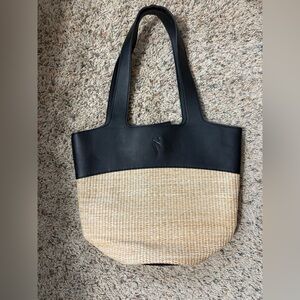 Simply Vera Vera Wang Modern Straw Tote Bag with Black Faux Leather
